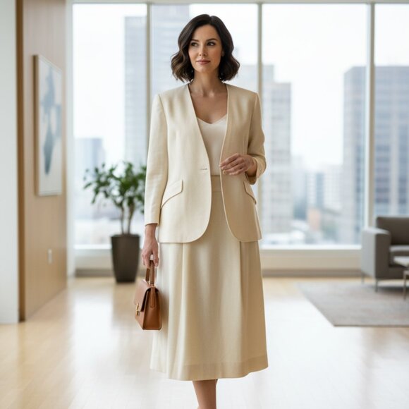 Pendleton Dresses & Skirts - Miss Pendleton 100% Virgin Wool Suit Vintage Academia Skirt Blazer Set 10 Ivory